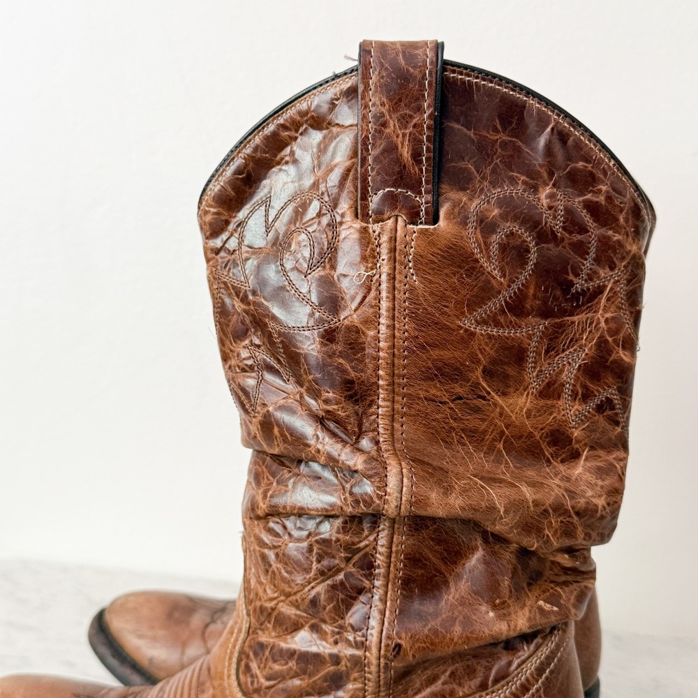Double H Western Boots Distressed Brown Leather Cowboy Rodeo Mid-Calf Brown - Picture 2 of 12